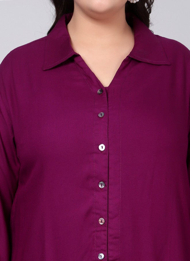 Indietoga Plus Size Classic Spread Collar Longline Casual Shirt - Image 2